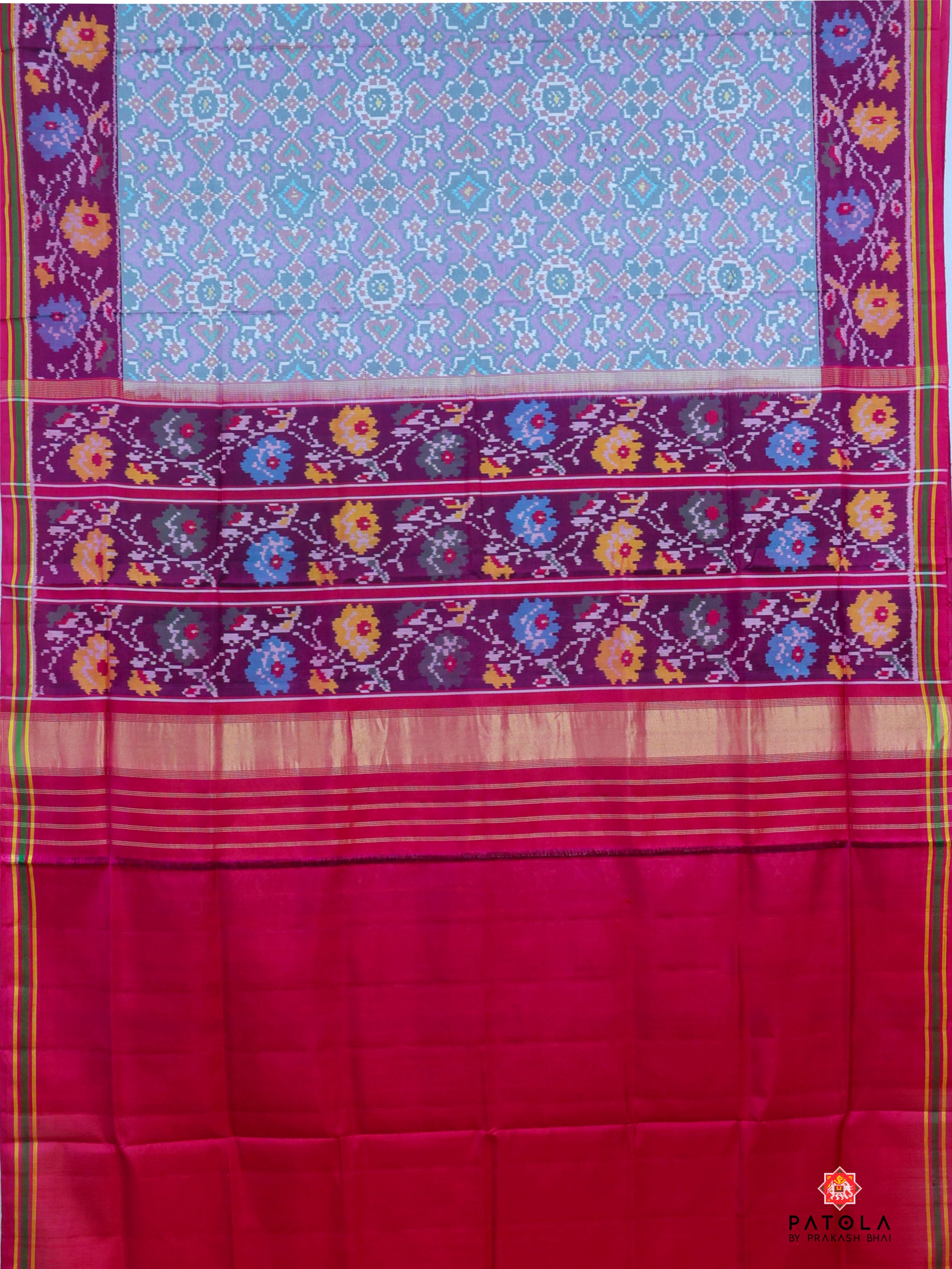 Navratna Pan Chanda Mix With Flower Border Semi Double Ikat Patola Sareee
